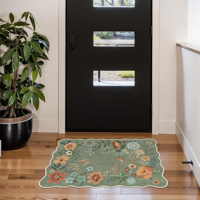 Lahome Floral Rugs for Entryway, 2X3 Washable Kitchen Rugs Ultra-Thin Soft Rug - Image 4