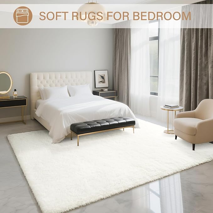BENRON Fluffy Rugs for Living Room 5x7 Cream White, Washable Large Area Rugs - Image 3