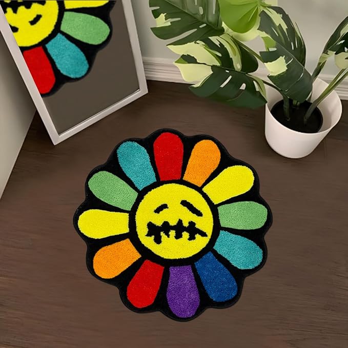 Trippy Happy Face Rug Cool Rugs Tufted Quick Dry Bath Mats by Shovagy