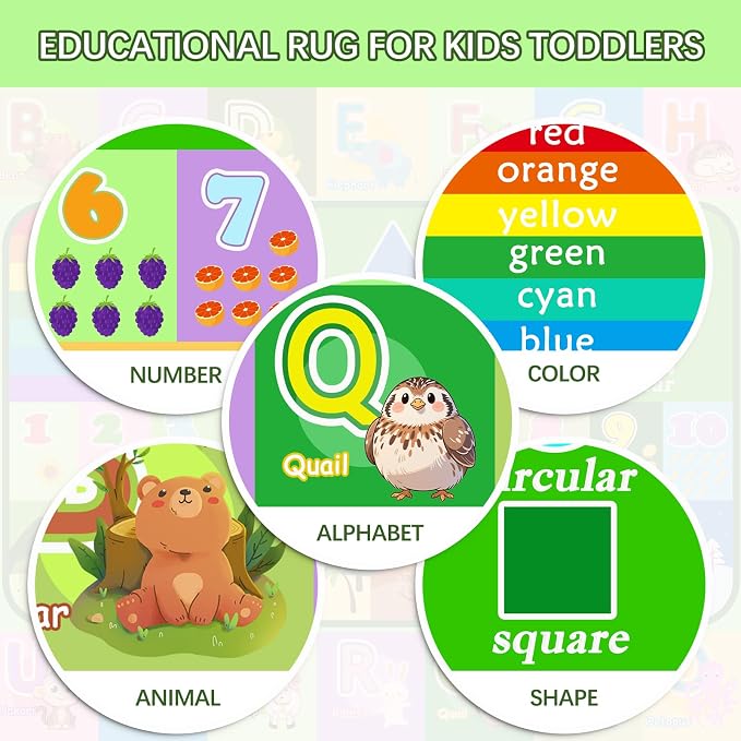 Kids Rugs for Playroom, 6x8 Ft Large Educational ABC Rug - Image 3