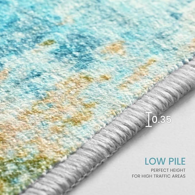 Ompaa Living Room Rug 5x7 Teal Blue Area Rug Machine Washable Boho Rug Non Slip - Image 8