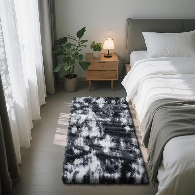 Fluffy Rug Shag Area Rug, Mottling Black 2x4 Area Rugs by Yongyangjuxi