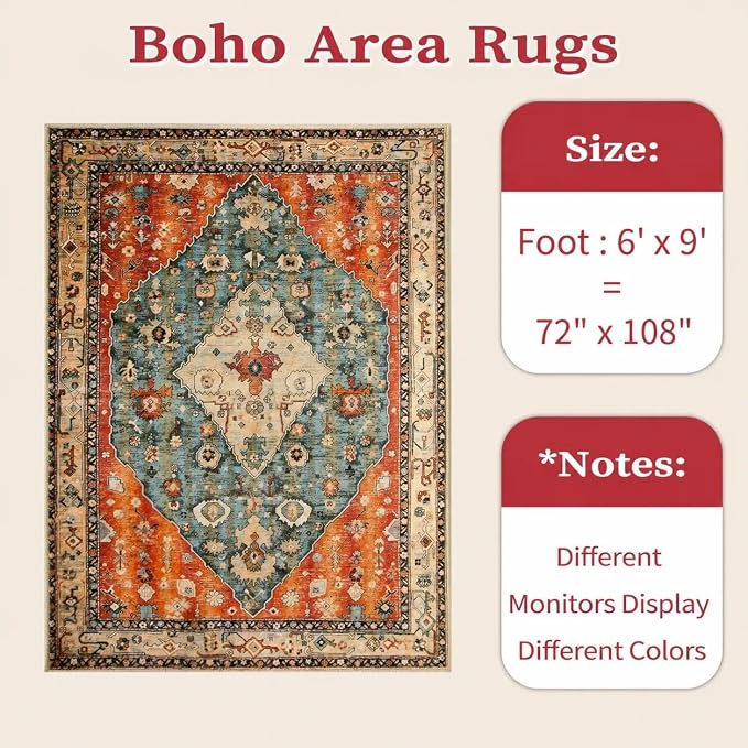 SERISSA Washable Rugs 6x9 Area Rugs, Large Non-Slip Boho Living Room Rug - Image 7