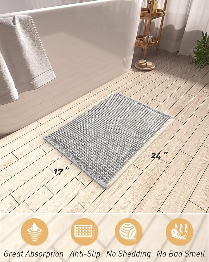 Upgraded Waffle Bath Mat, Super Absorbent Non Slip Bath Mats - Image 2