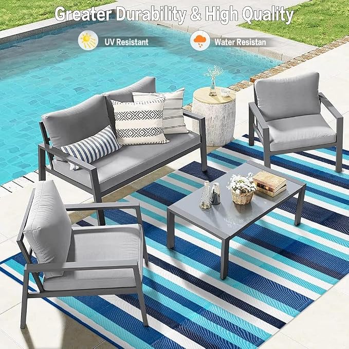 HUGEAR Outdoor Plastic Straw Rug, Waterproof Mat, Washable Large Floor Mat and - Image 4