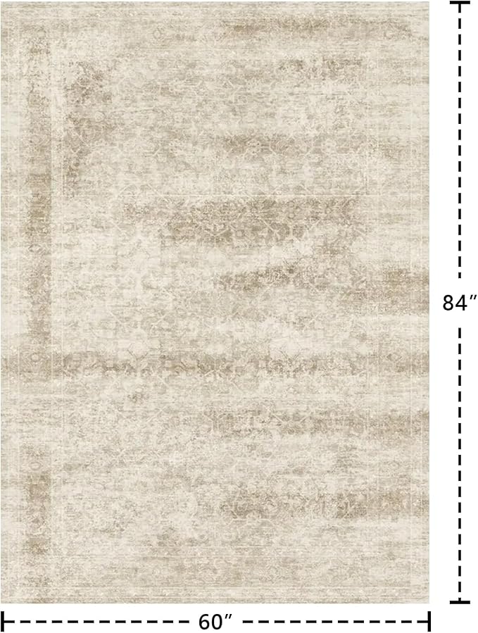 Latte&Fog 5x7 Area Rugs for Living Room, Vintage Beige Washable Rug, Boho - Image 2