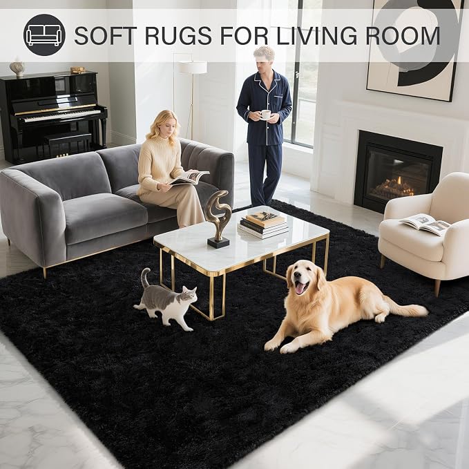 BENRON Fluffy Rugs for Living Room 5x8 Black, Washable Large Area Rugs for - Image 3