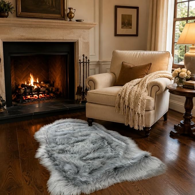 EasyJoy Faux Sheepskin Rug, Fluffy Faux Fur Rug, Ultra Soft Shag Area Rug by EasyJoy