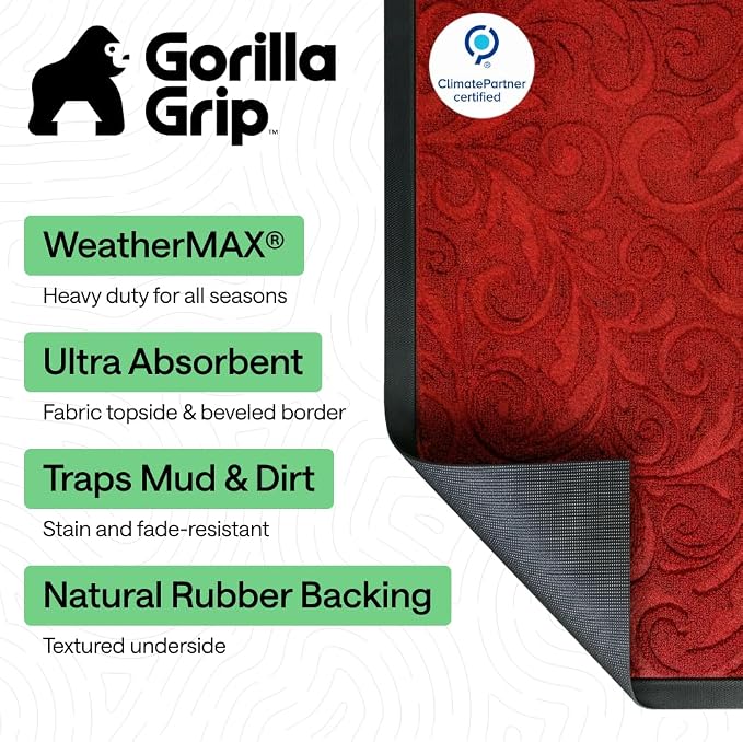 GORILLA GRIP 100% Waterproof All-Season WeatherMAX Doormat 35x23, US Designed - Image 2
