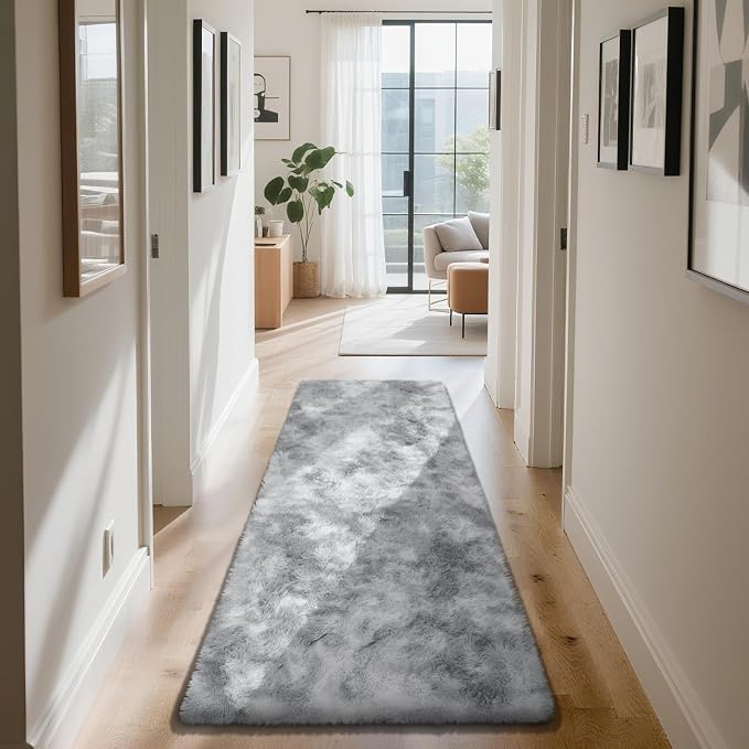 Soft Runner Rugs for Bedroom, Mottling Grey 2x6 Area Rugs Fluffy Rug Shag Area - Image 2
