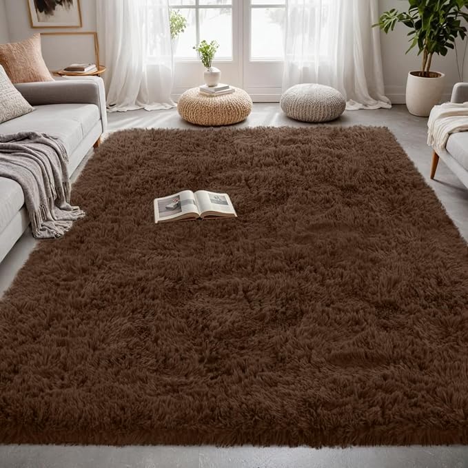 5x7 Area Rugs for Living Room Rug: Soft Fluffy Shag Brown Rugs for Bedroom - Image 4