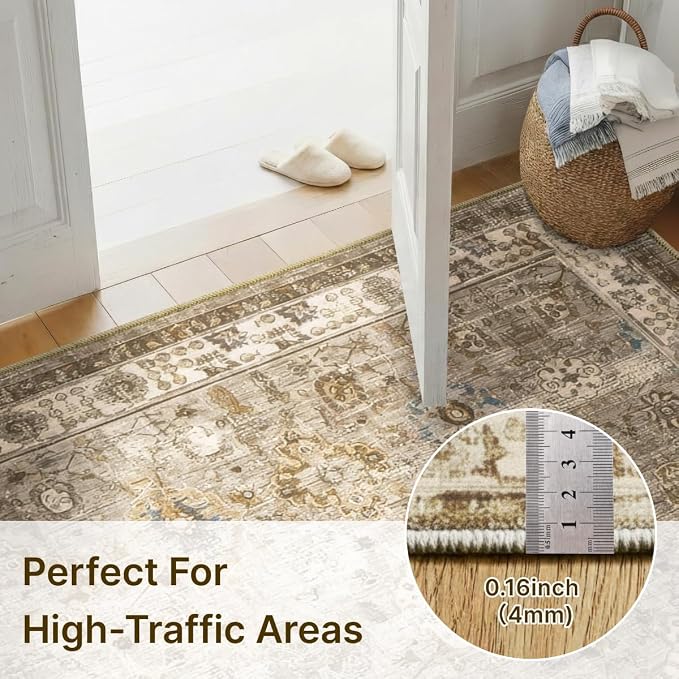 5x7 Area Rug for Living Room-Vintage Farmhouse Boho Floral Neutral Washable - Image 2