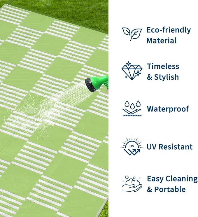 Garvee Waterproof Outdoor Rug 6x9, Checkered Foldable Plastic Straw Patio - Image 2