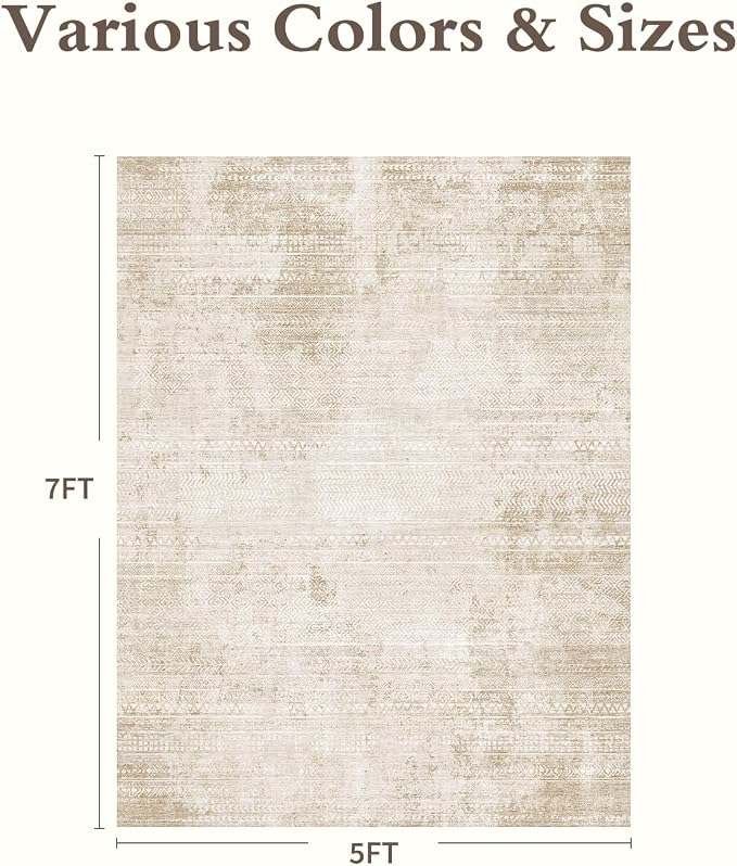 5x7 Area Rugs for Living Room Non Slip Machine Washable Rug Distressed Abstract - Image 2