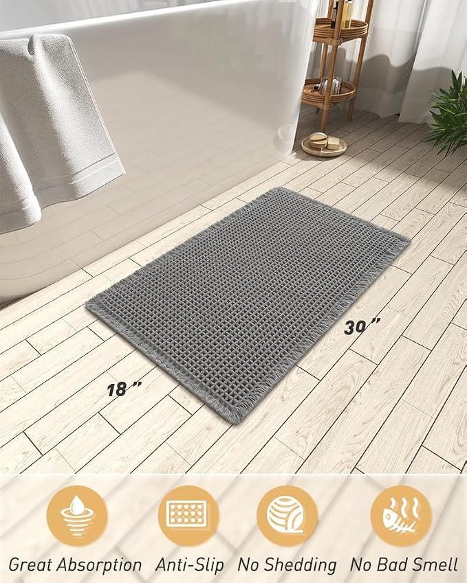AMOAMI Upgraded Waffle Bath Mat, Super Absorbent Non Slip Bath Mats - Image 2