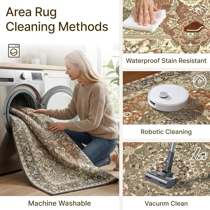5x7 Area Rug for Living Room-Vintage Farmhouse Boho Floral Neutral Washable - Image 6