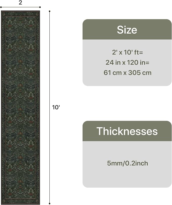 GENIMO Washable Floral Runner Rug 2x10, Non-Slip Long Hallway Carpet - Image 2