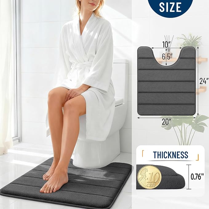 OLANLY Memory Foam Toilet Rugs U Shaped 24x20, Super Soft Absorbent Contour - Image 4