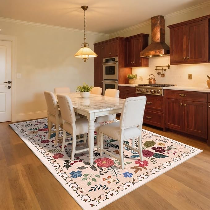 9x12 Area Rugs for Living Room Clearance Washable Boho Area Rug, Vintage Floral - Image 3