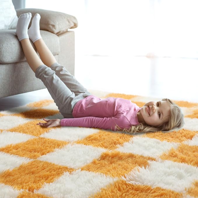 KICMOR 8x10 Area Rugs for Living Room, Large Soft Fluffy Checkered Big Fuzzy - Image 7