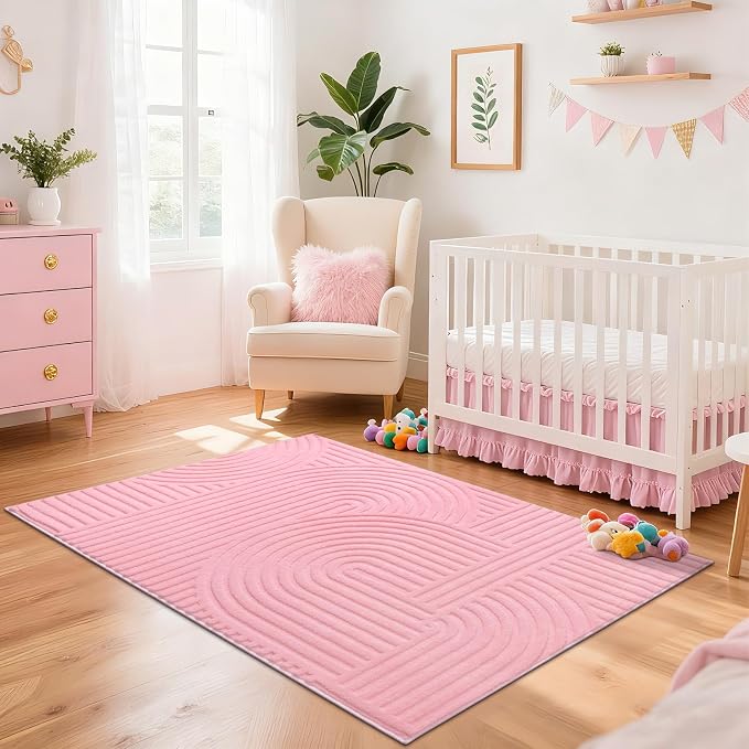 Pauwer Pink Area Rug for Girls Bedroom 3x5 Soft Fluffy Non Slip Machine - Image 7