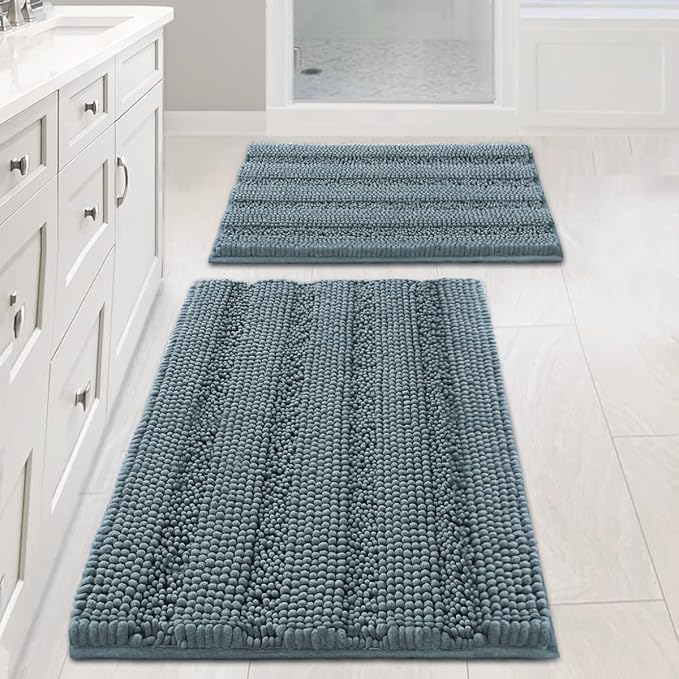 Non Slip Thick Shaggy Chenille Bathroom Rug Mat Set Extra Soft and Absorbent by HVERSAILTEX