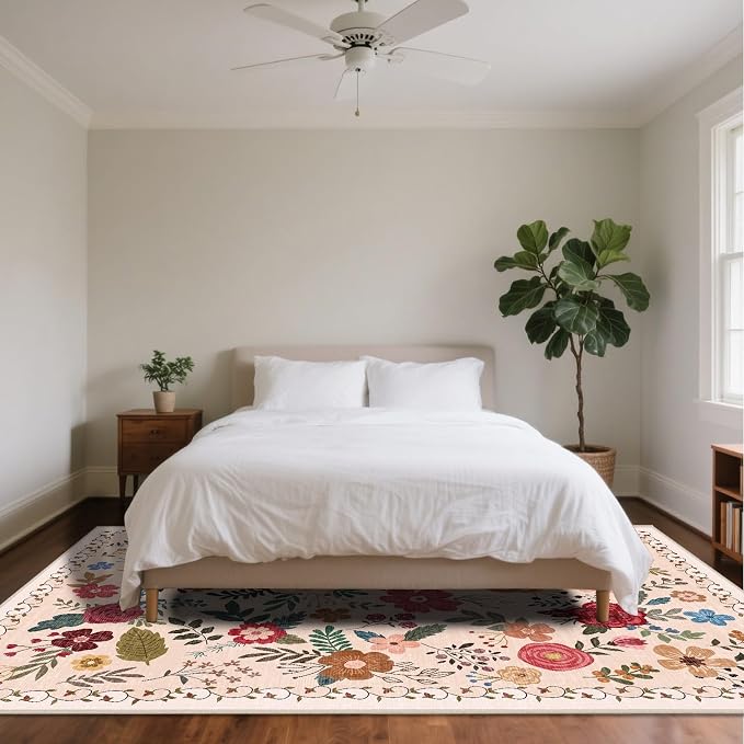 8x10 Area Rugs for Living Room Clearance Washable Boho Area Rug, Vintage Floral - Image 3