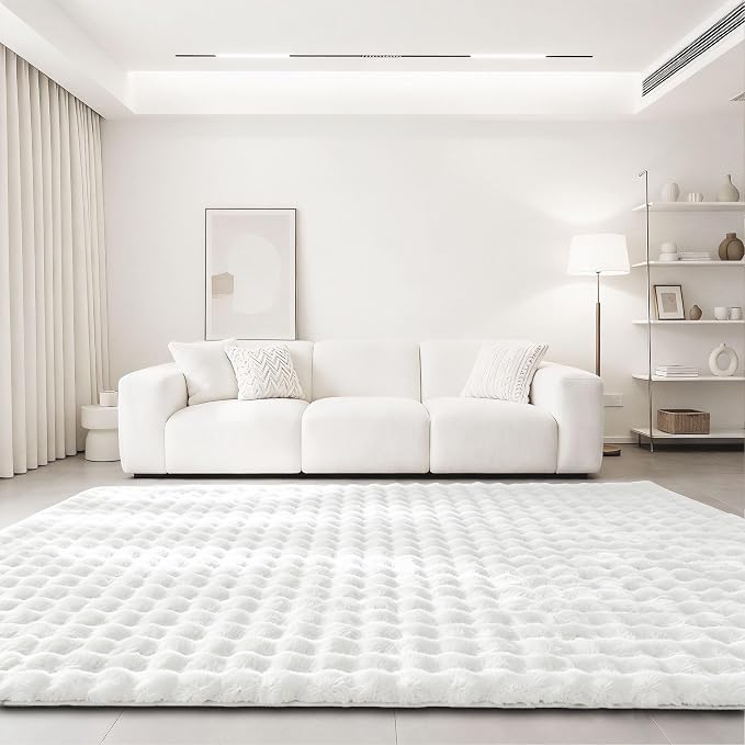 White Rabbit Plush Rug 8'x10', Fluffy Faux Fur Shaggy Area Rug - Image 3