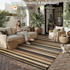Outdoor Plastic Straw Rug Waterproof Patio 6x9 Brown Black Stripe Mat - Image 6
