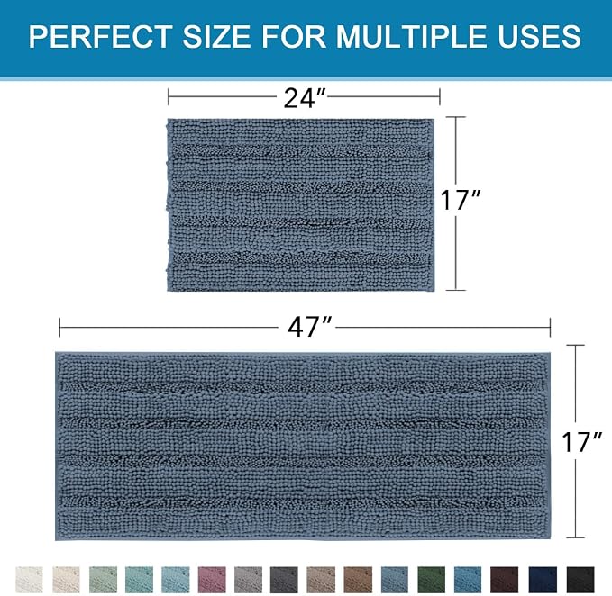 H.VERSAILTEX Bathroom Rug Sets 2 Piece Bath Mats Non Slip Thick Soft Chenille - Image 2