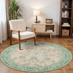 Rugxara 4ft Floral Round Rug, Washable Circle Rug, Non Slip Low Pile Carpet by Rugxara