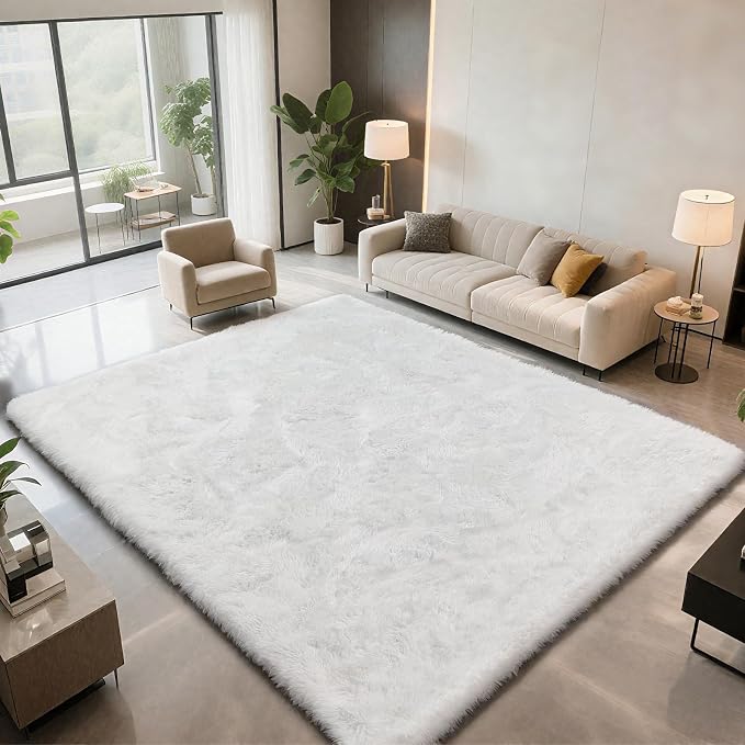 Shag Area Rugs for Bedroom Living Room, 6X9 Ultra Soft White Fluffy Area Rugs - Image 2