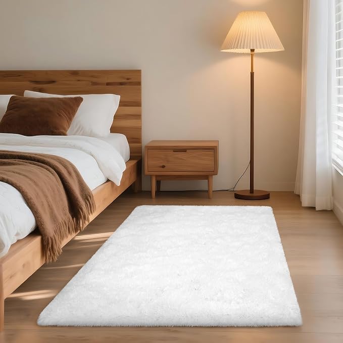 3x5 Cream White Rugs for Bedroom Living Room, Fluffy Small Area Rug Soft Shag by Unknown