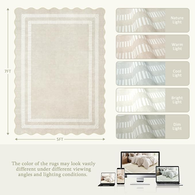 Area Rugs 5x7 Living Room Washable Modern Rug, Neutral Beige Soft Non Slip Rugs - Image 2