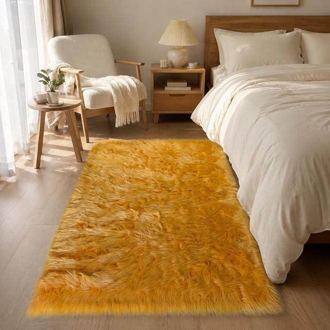 EasyJoy Faux Sheepskin Rug, Fluffy Faux Fur Rug, Ultra Soft Shag Area Rug - Image 5