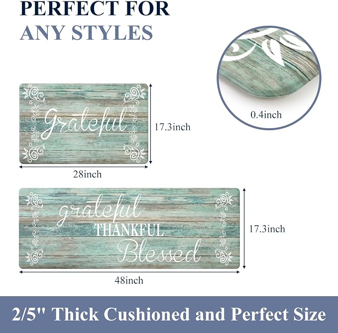 HEBE Anti Fatigue Kitchen Mat Set of 2 Non Slip Cushioned Kitchen Mats - Image 2