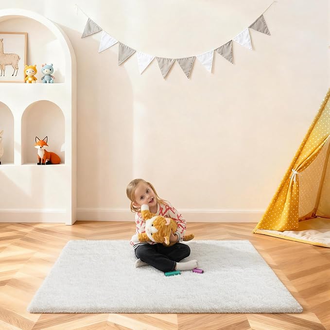 Cream White Rugs for Bedroom, 3x5 Fluffy Area Rugs for Living Room, Small Fuzzy - Image 6