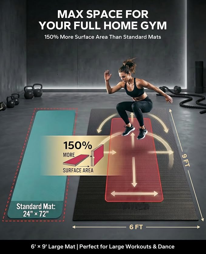 HAPBEAR Large Exercise Mat-7'x5'/6'x8'/6'x9'/6'x10'/6'x12'x8mm, Ultra Durable - Image 4