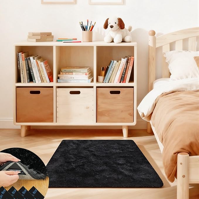 Black Rugs for Bedroom, 2x3 Fluffy Area Rugs for Living Room, Small Fuzzy Shag by Unknown
