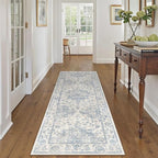 2x6 Washable Neutral Runner Rug Blue Vintage Hallway Kitchen Carpet Non-Slip - Image 3