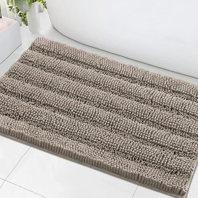H.VERSAILTEX Bath Mats for Bathroom Non Slip Extra Thick Chenille Striped Bath by HVERSAILTEX