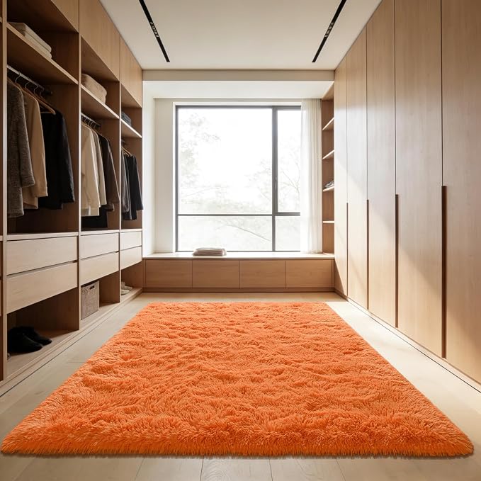 Andecor Shag Area Rug for Living Room, 6x9 Feet Orange Soft Fluffy Indoor Plush - Image 4