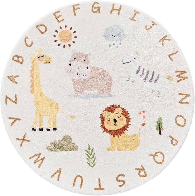 Poowe ABC Animals Kids Play Mat Baby Nursery Rug Round Educational Alphabet - Image 2