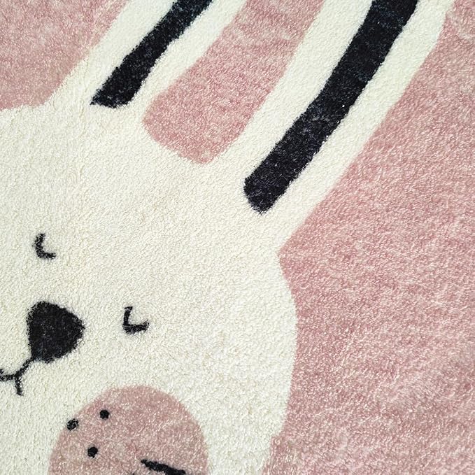 Poowe Pink Rabbit Soft Plush Round Rug - Image 6