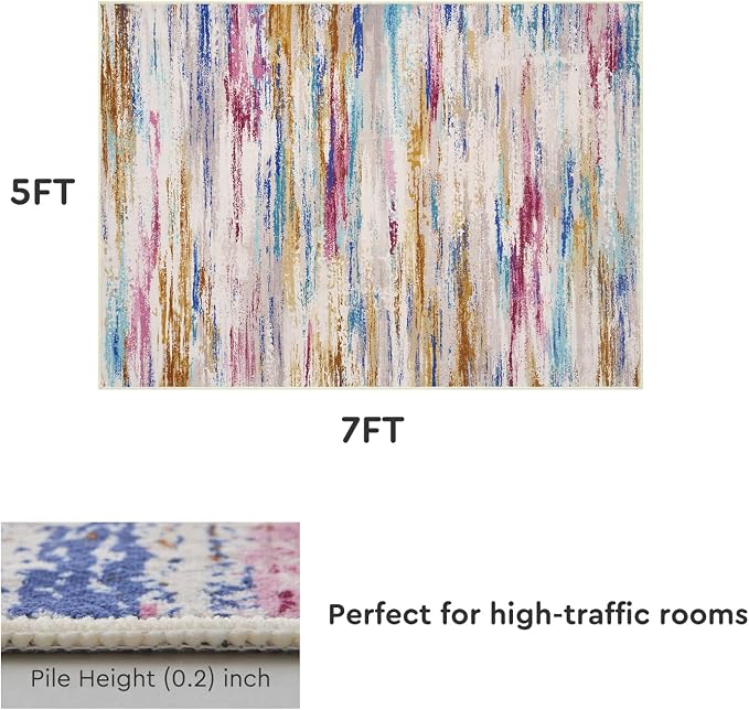 tchdio 5x7 Area Rugs for Living Room, Colorful Modern Abstract Area Rug - Image 6