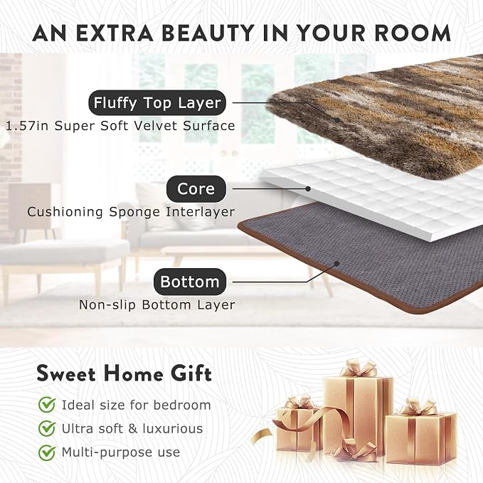 8x10 Shag Rugs for Living Room, Soft Fluffy Abstract Brown Fuzzy Large Area - Image 5