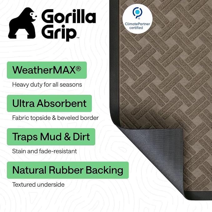 GORILLA GRIP 100% Waterproof All-Season WeatherMAX Doormat, US Designed Natural - Image 3