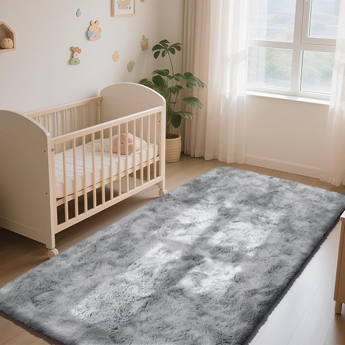 Soft Runner Rugs for Bedroom, Mottling Grey 2x6 Area Rugs Fluffy Rug Shag Area - Image 4