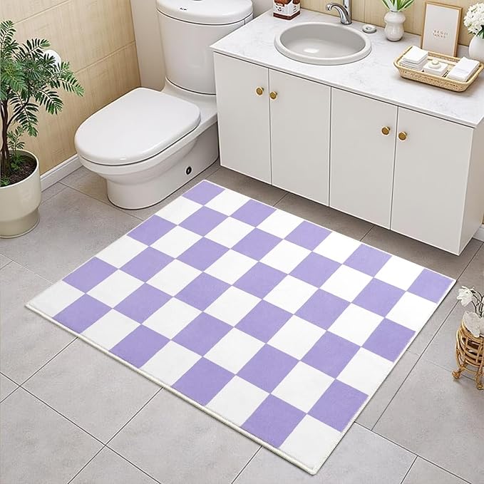 Terrug Purple and White Checkered Rug - Image 4