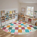 jinchan Macy Kids Rug for Classroom 8ft Radius Corner Washable Area Rug Modern by JINCHAN